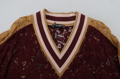 Dolce & Gabbana Multicolor Lace V-neck Pullover Sweater In Multi