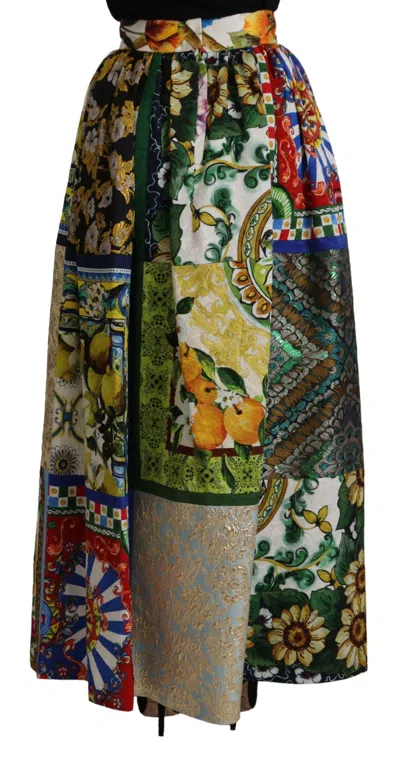 Dolce & Gabbana Metallic Patchwork Brocade Maxi Skirt In Brown