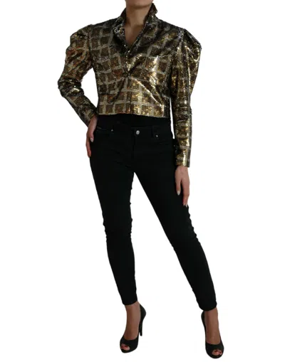 Dolce & Gabbana Multicolor Polyester Sequined Cropped Jacket In Brown