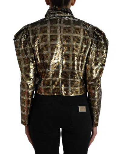 Dolce & Gabbana Multicolor Polyester Sequined Cropped Jacket In Brown