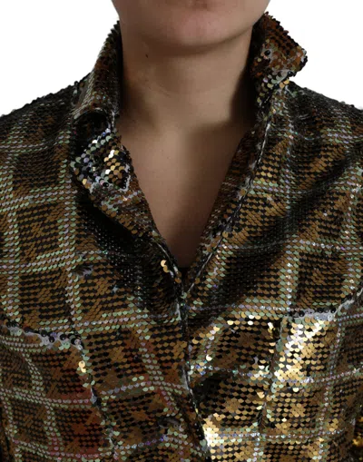 Dolce & Gabbana Multicolor Polyester Sequined Cropped Jacket In Brown