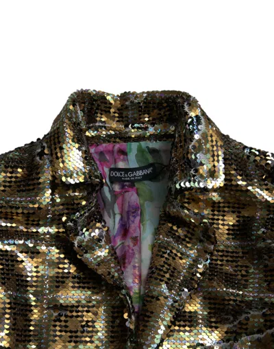 Dolce & Gabbana Multicolor Polyester Sequined Cropped Jacket In Brown