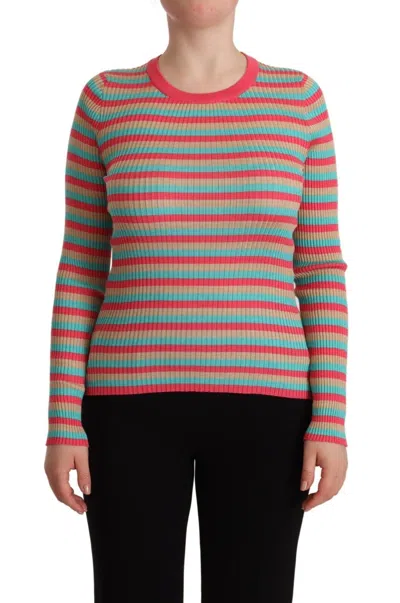 Dolce & Gabbana Multicolor Stripes Silk Crew Neck Pullover Top In Multi