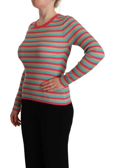 Dolce & Gabbana Multicolor Stripes Silk Crew Neck Pullover Top In Multi