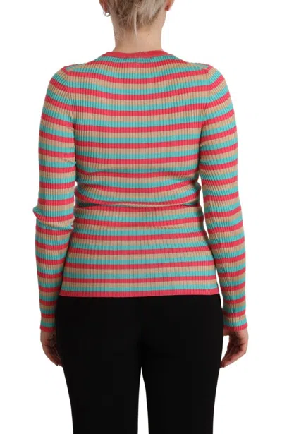 Dolce & Gabbana Multicolor Stripes Silk Crew Neck Pullover Top In Multi