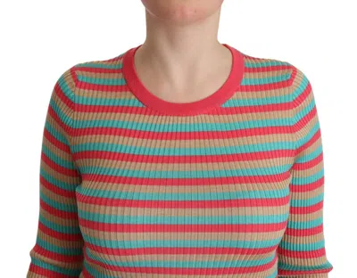 Dolce & Gabbana Multicolor Stripes Silk Crew Neck Pullover Top In Multi