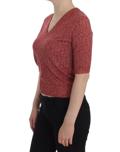 Dolce & Gabbana Red Wool Tweed Short Sleeve Sweater Pullover In Brown