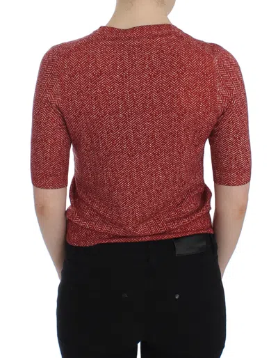 Dolce & Gabbana Red Wool Tweed Short Sleeve Sweater Pullover In Brown