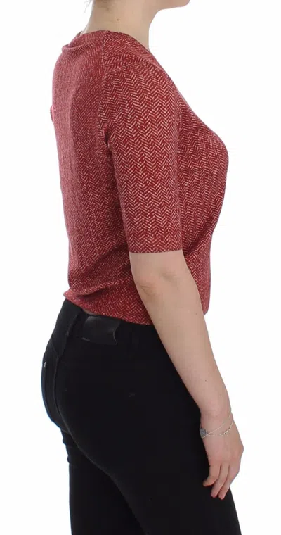 Dolce & Gabbana Red Wool Tweed Short Sleeve Sweater Pullover In Brown
