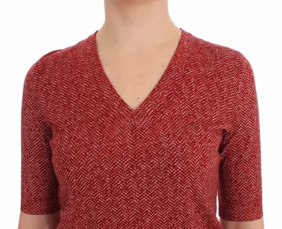 Dolce & Gabbana Red Wool Tweed Short Sleeve Sweater Pullover In Brown