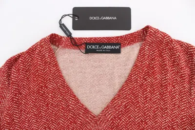 Dolce & Gabbana Red Wool Tweed Short Sleeve Sweater Pullover In Brown