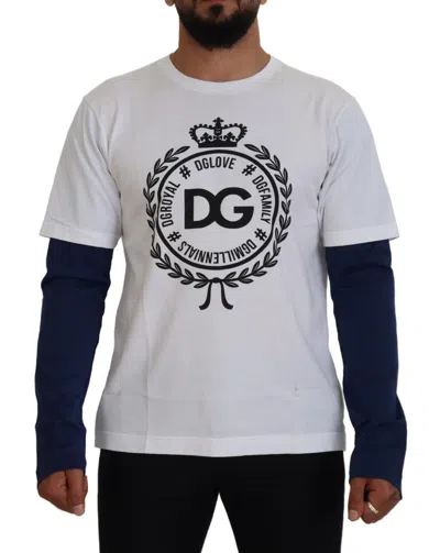 Dolce & Gabbana White Blue Dg Crown Pullover Sweater In White