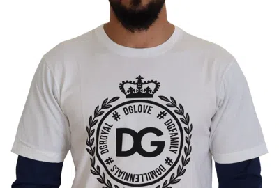 Dolce & Gabbana White Blue Dg Crown Pullover Sweater In White