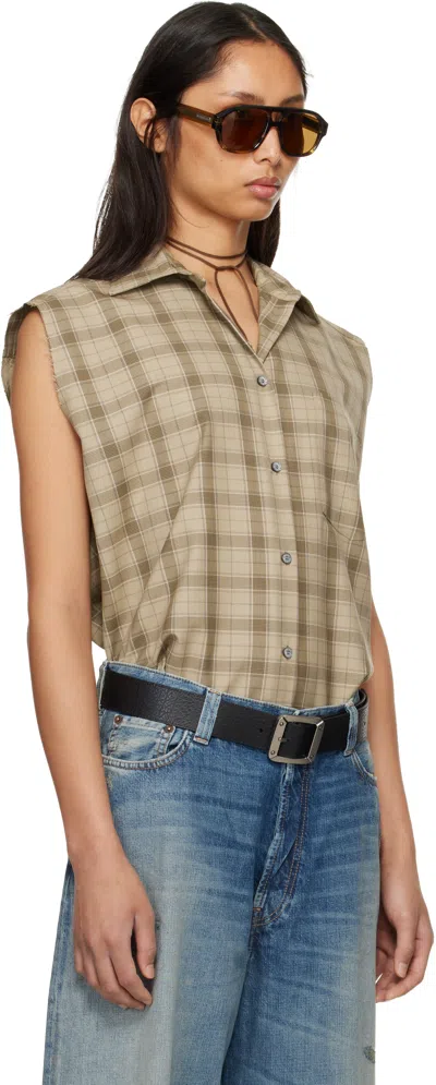 Acne Studios Beige Check Button-up Vest In Brown