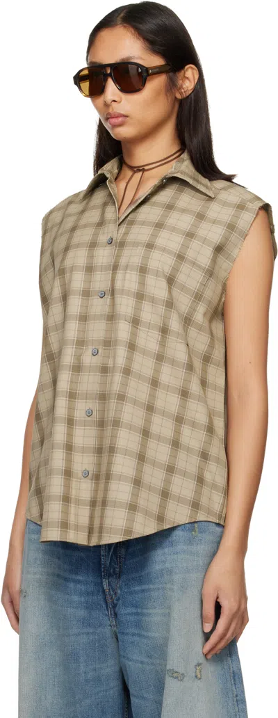 Acne Studios Beige Check Button-up Vest In Brown