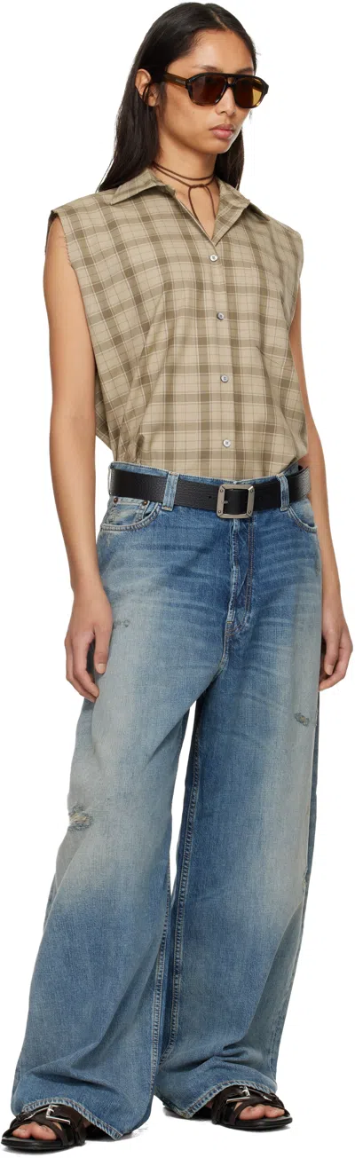 Acne Studios Beige Check Button-up Vest In Brown