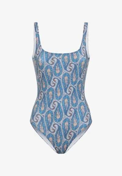 Etro Floral Backless One-piece Swimsuit In Blue