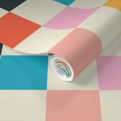 Spoonflower Peel And Stick Wallpaper Bright Mid-century Checks 2' X 12' Removable In Multi