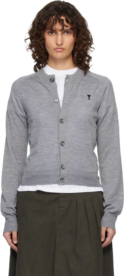 Ami Alexandre Mattiussi Grey Wool Crewneck Ami De Coeur Cardigan Grey In Gray