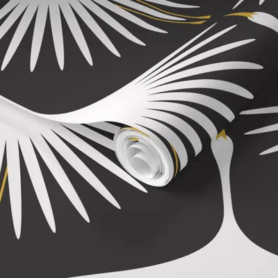Spoonflower Pre-pasted Wallpaper Art Deco Swans - 12
