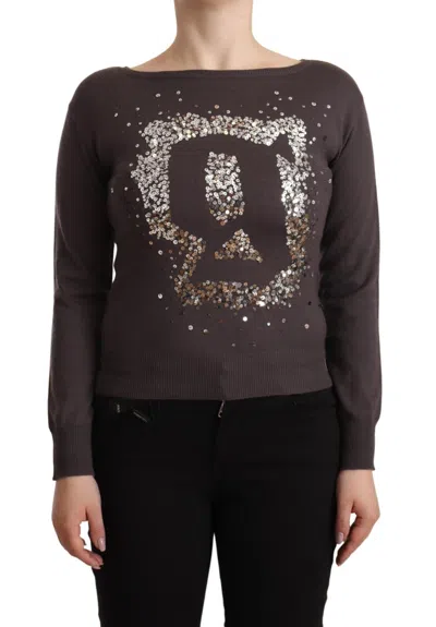 John Galliano Brown Wool Sequined Long Sleeves Pullover Sweater In Black