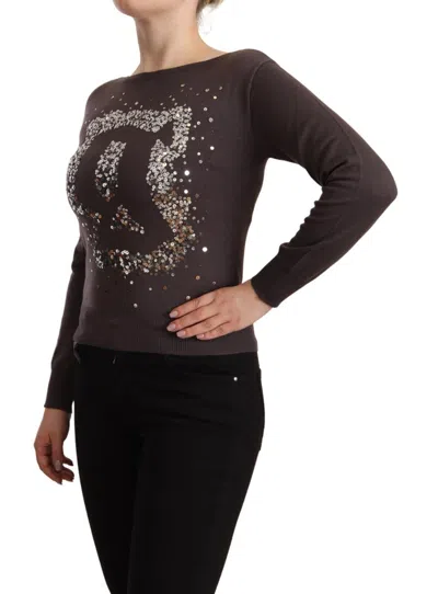 John Galliano Brown Wool Sequined Long Sleeves Pullover Sweater In Black