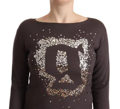 John Galliano Brown Wool Sequined Long Sleeves Pullover Sweater In Black