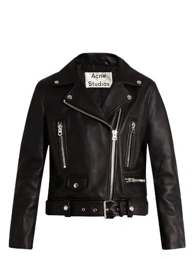 Acne Studios Black Cropped Biker Leather Jacket | ModeSens