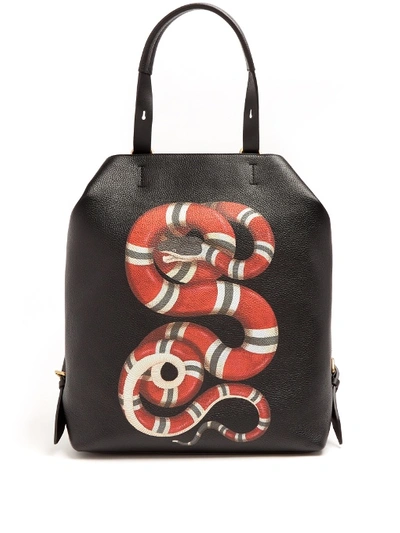 Gucci Kingsnake Print Leather Backpack In Black