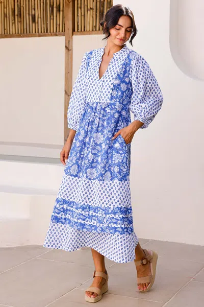 Aspiga Sustainable Womens Martha Print Mix Dress Summer Holiday 100% Organic Cotton Cobalt White | Xxl/18 - In Black