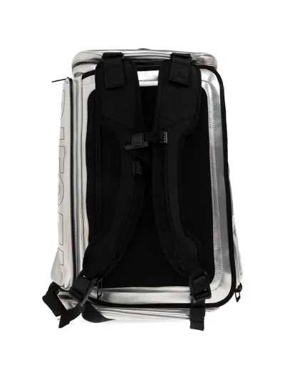 Diesel Logo-print Metallic-effect Backpack In Silver