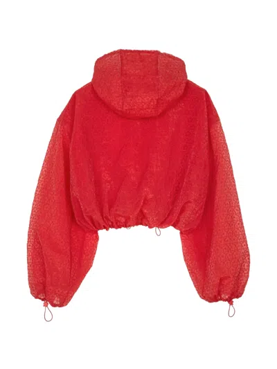 Cecilie Bahnsen Aisha Windflower Embroidered Sheer Organza Jacket In Red