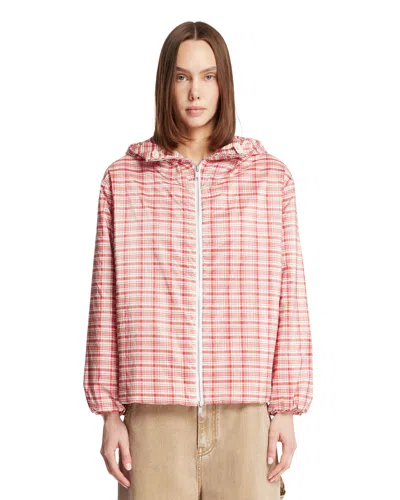 Jil Sander Plaid Zip-up Hoodie Jacket In Purple