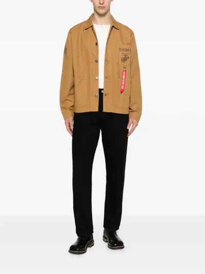 Alpha Industries Patch-pocket Jacket In Brown