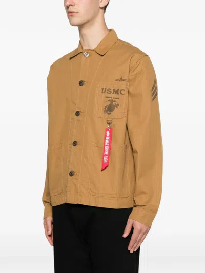Alpha Industries Patch-pocket Jacket In Brown