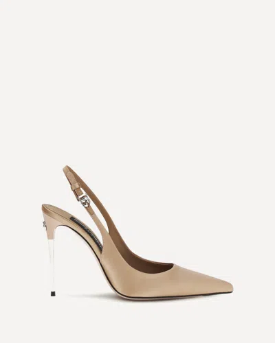 Dolce & Gabbana Women Beige Satin Slingback Heels, 7.5/8.5 Luxury Pumps & Heels For Women Darveys In Pink