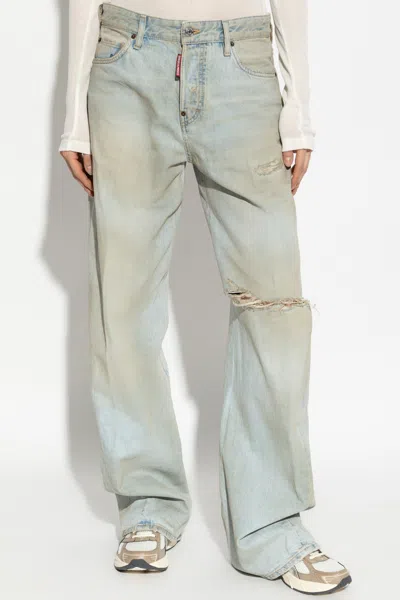Dsquared2 Logo Patch Distressed Jeans In Gray