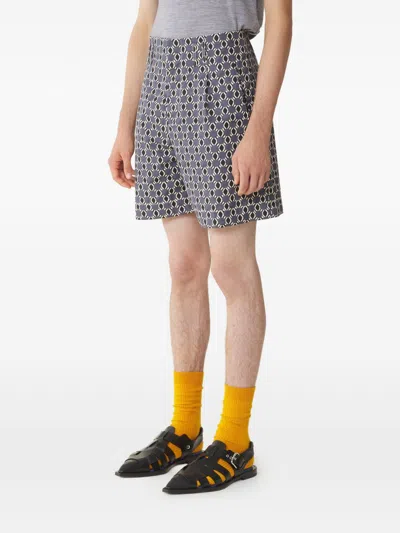 Lanvin Grey Geometric Pattern Shorts With Side Pockets In Gray