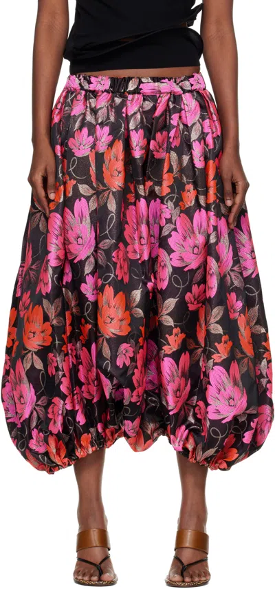 Comme Des Garçons Polyester Jacquard Floral Pants In Pink