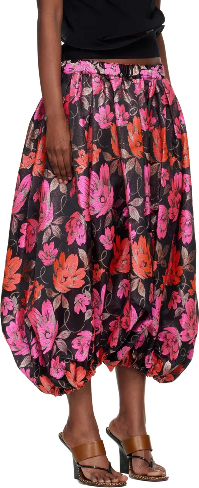 Comme Des Garçons Polyester Jacquard Floral Pants In Pink