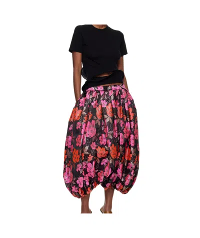 Comme Des Garçons Polyester Jacquard Floral Pants In Pink