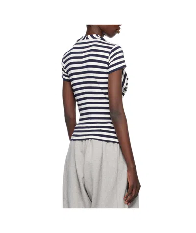 Pushbutton Striped Pleated T-shirt In White