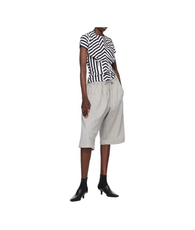 Pushbutton Striped Pleated T-shirt In White