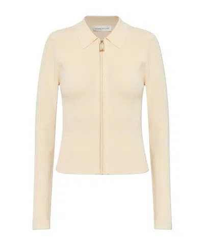 Victoria Beckham Mila Ribbed-knit Zip-up Top In Neutral