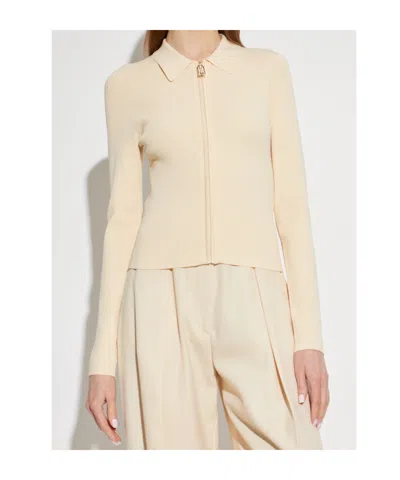 Victoria Beckham Mila Ribbed-knit Zip-up Top In Neutral