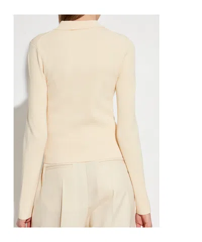 Victoria Beckham Mila Ribbed-knit Zip-up Top In Neutral