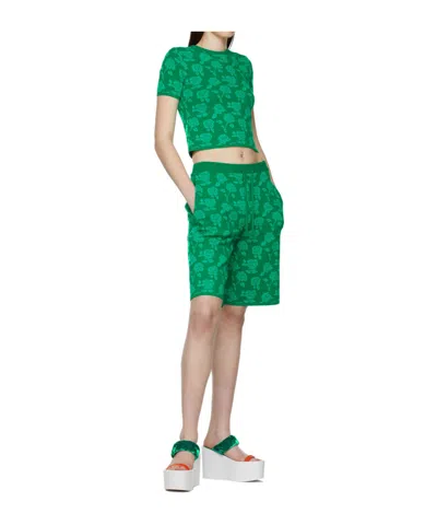 Pushbutton Printed Shorts In Green