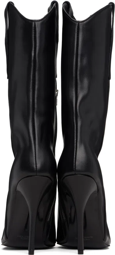 Pushbutton Pointed-toe Leather Boots In Black
