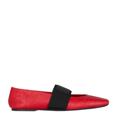 Givenchy Sliced Square Ballerinas In Textured-effect Leather In Red