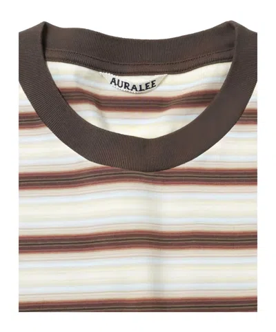Auralee Embroidered Cotton Crew Neck Striped T Shirt In Multi